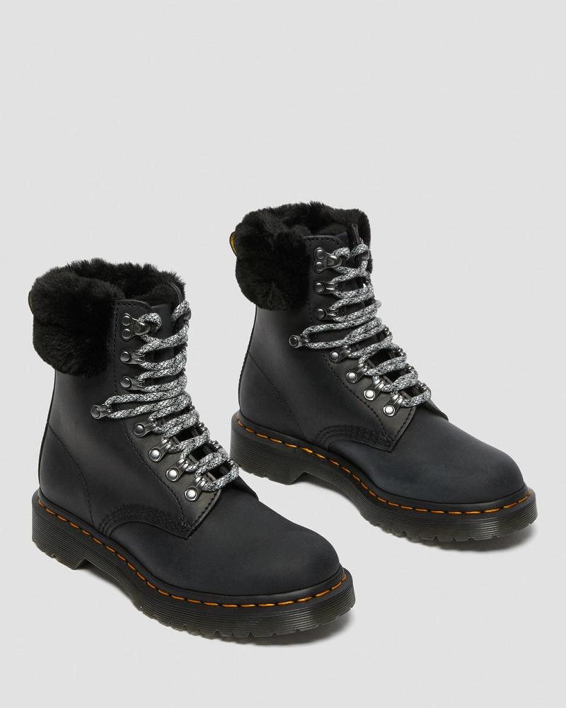 Dr Martens 1460 Serena Collar Faux Fur Forede Vinterstøvler Dame Sort | DK 278XYU